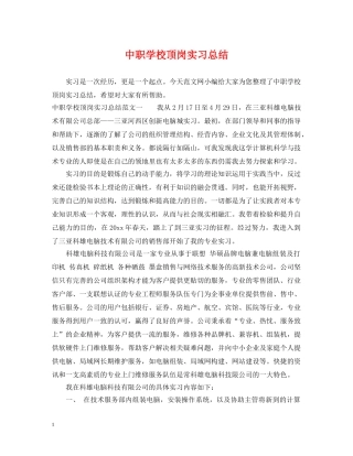 中职学校顶岗实习总结 