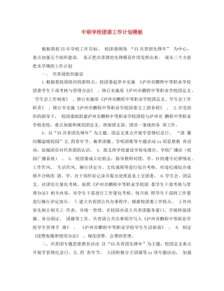 中职学校团委工作计划模板 
