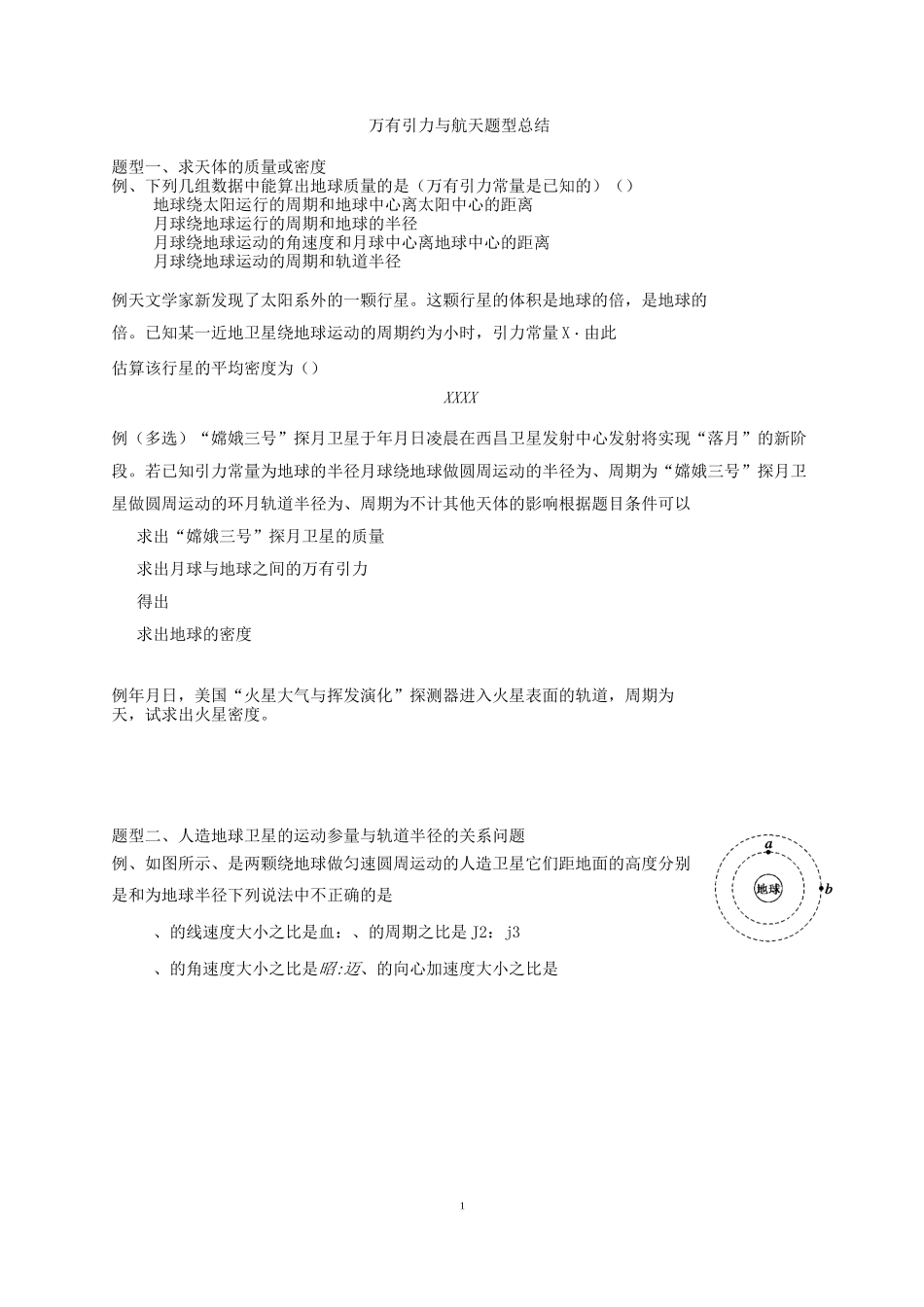万有引力与航天题型归纳 学生版一中_第1页