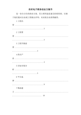 农村电子商务创业计划书