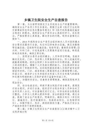 乡镇卫生院安全生产自查报告