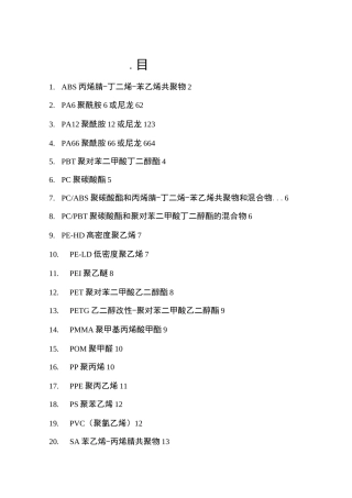 常见注塑材料性能