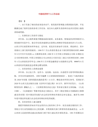 中级经济师个人工作总结 
