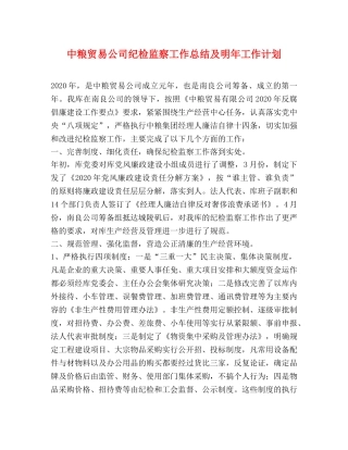 中粮贸易公司纪检监察工作总结及明年工作计划 