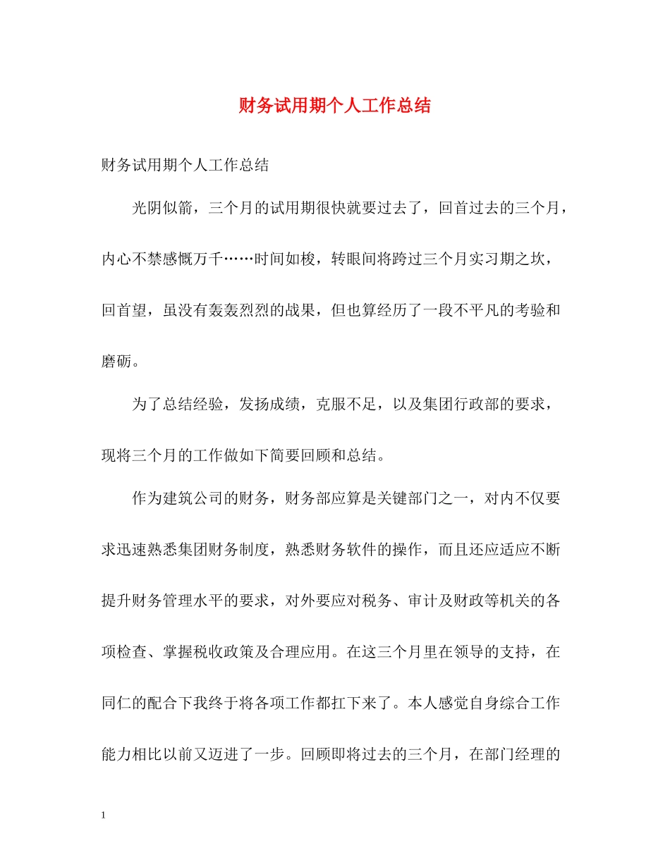 财务试用期个人工作总结2)_第1页
