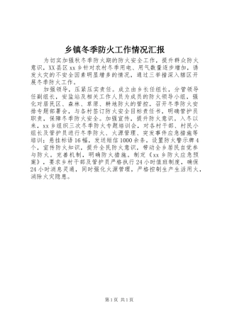 乡镇冬季防火工作情况汇报