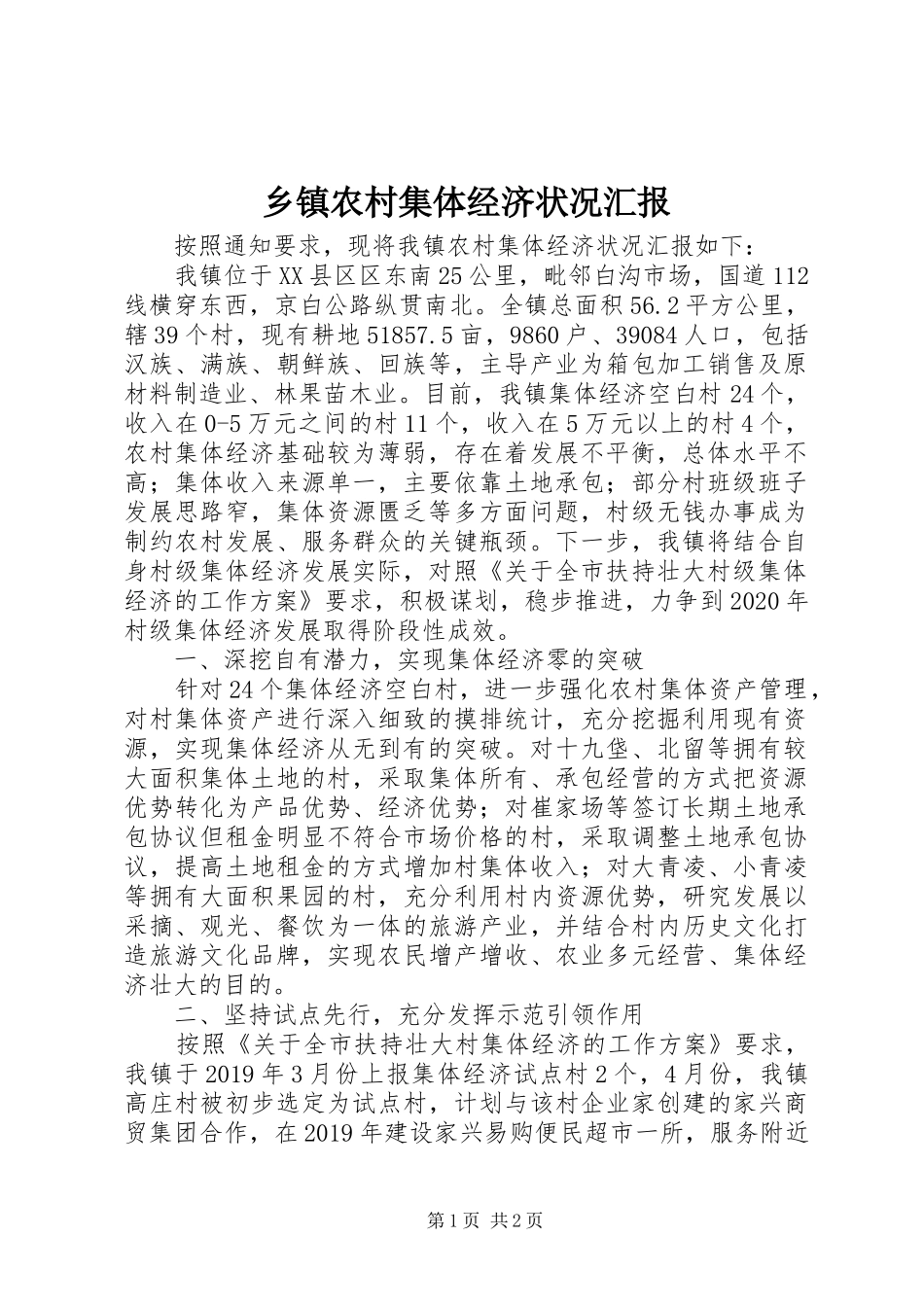 乡镇农村集体经济状况汇报_第1页