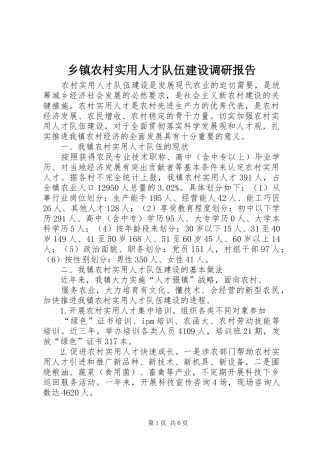 乡镇农村实用人才队伍建设调研报告