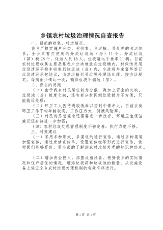 乡镇农村垃圾治理情况自查报告