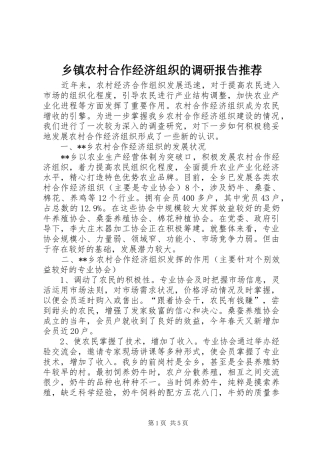 乡镇农村合作经济组织的调研报告推荐