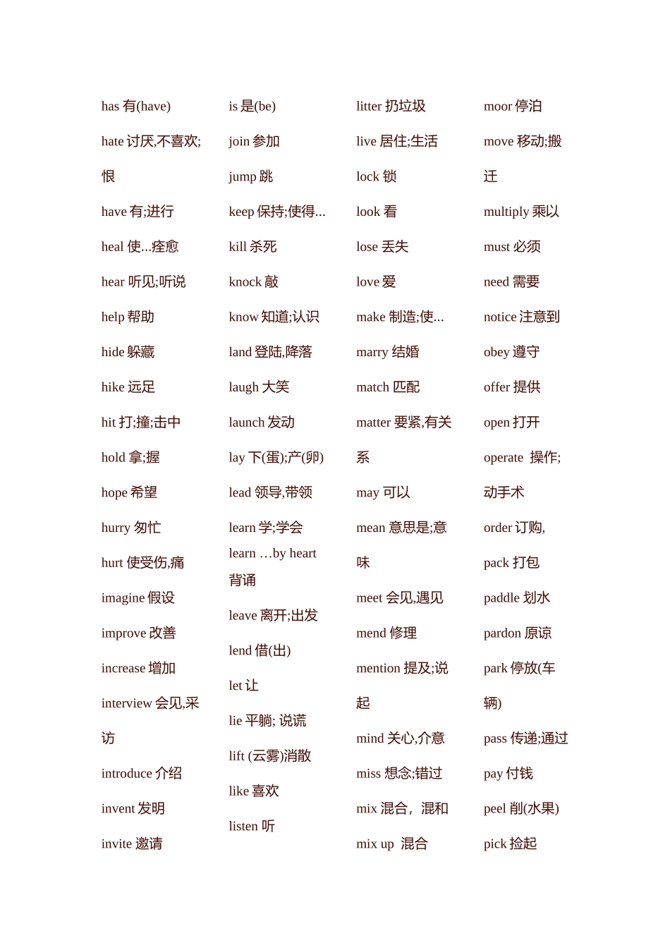 人教版初中英语动词表_第3页