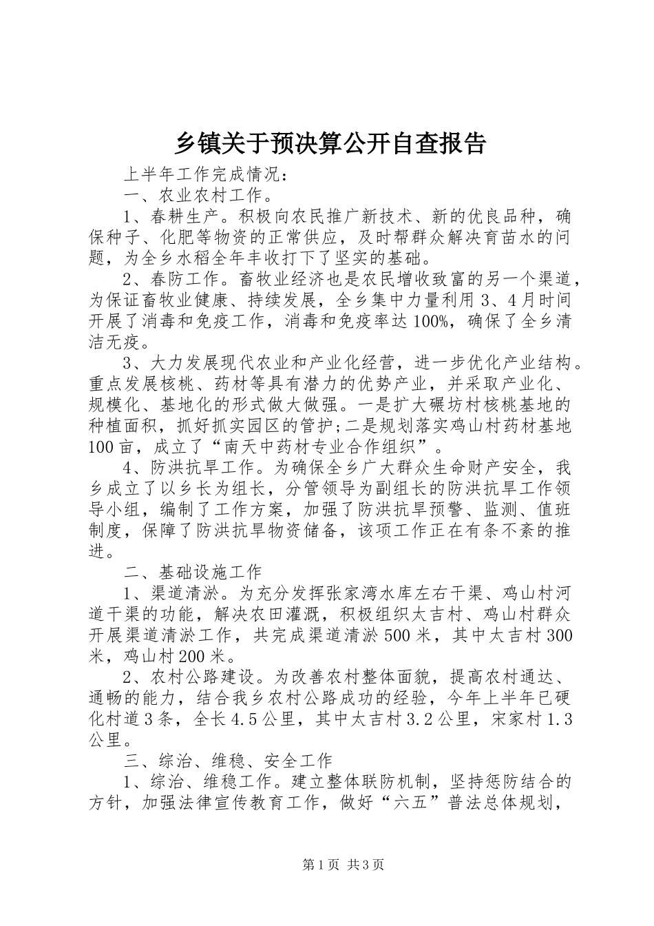 乡镇关于预决算公开自查报告_第1页