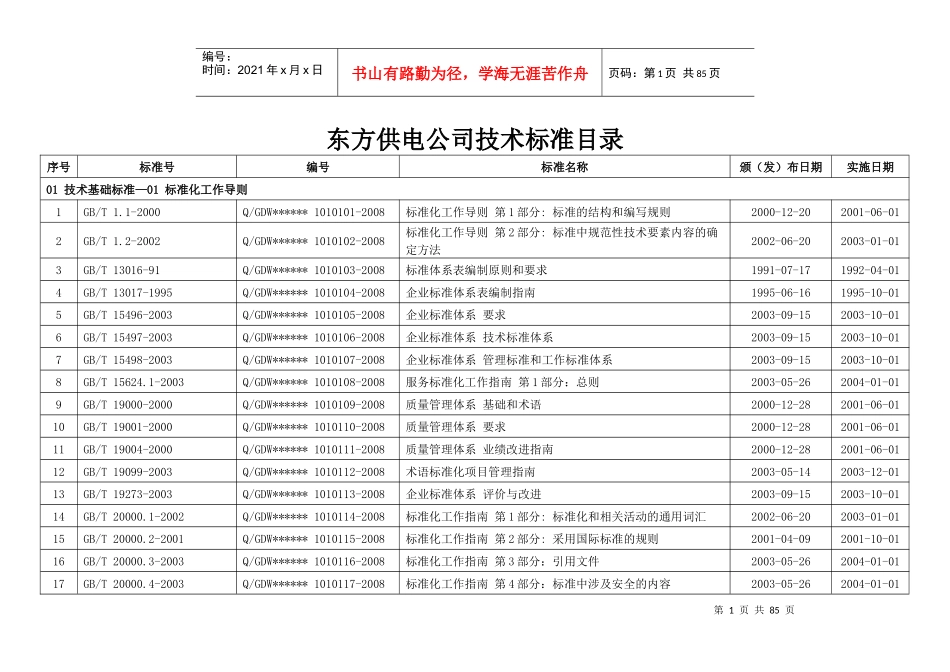 东方供电公司技术标准目录_第1页