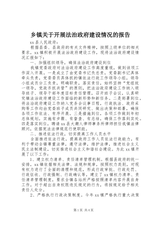乡镇关于开展法治政府建设情况的报告