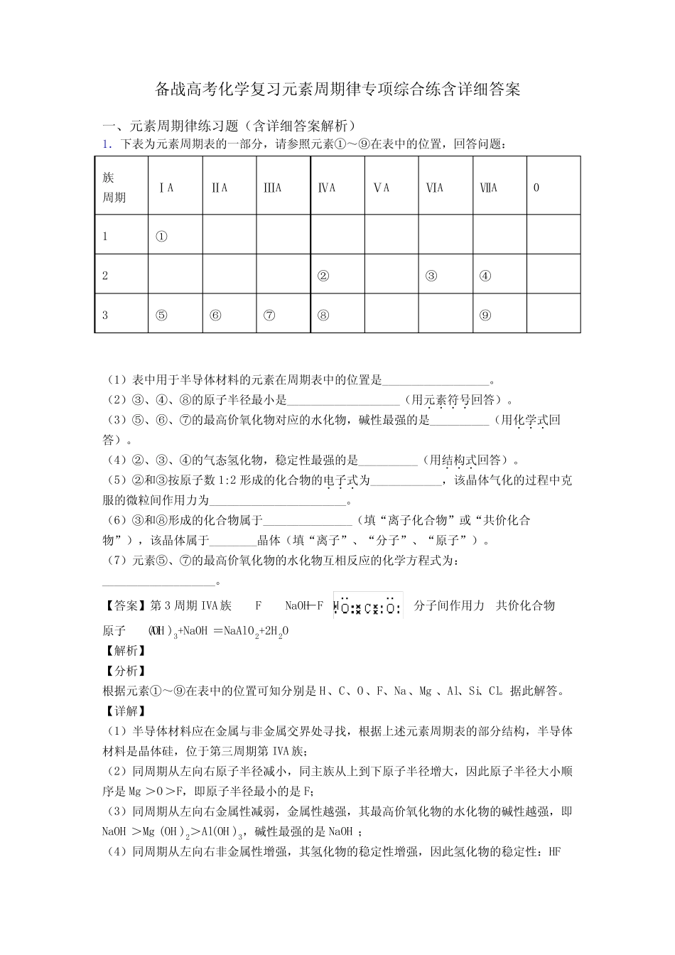 备战高考化学复习元素周期律专项综合练含详细答案_第1页