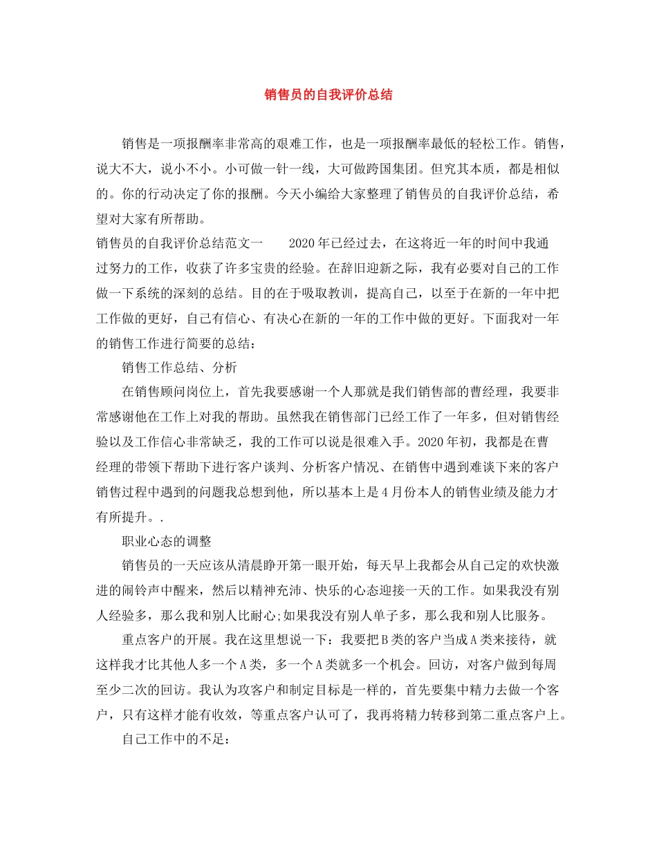 销售员的自我评价总结_第1页