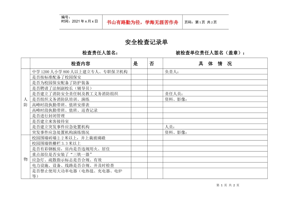 安全检查记录单doc-安全检查记录单_第1页