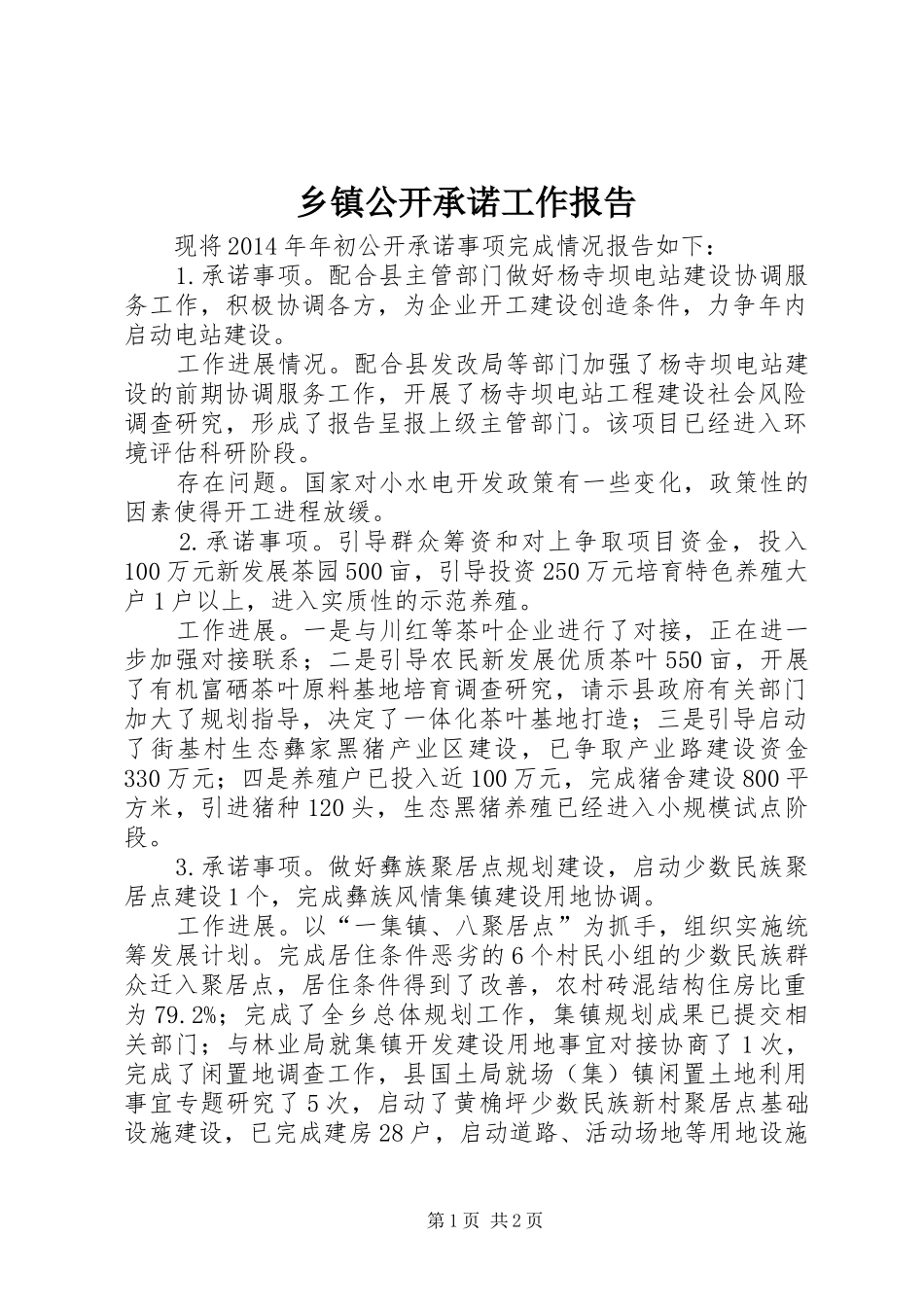 乡镇公开承诺工作报告_第1页