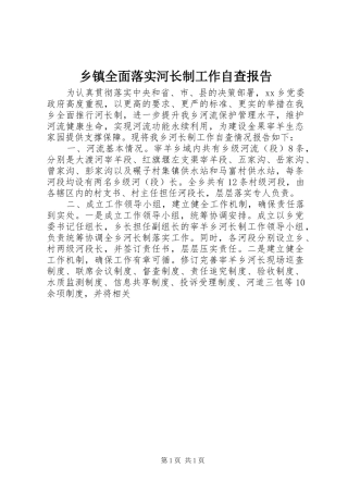 乡镇全面落实河长制工作自查报告