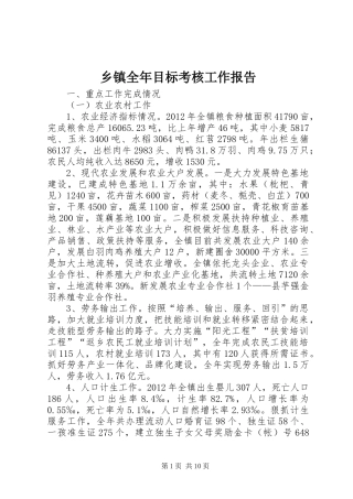 乡镇全年目标考核工作报告
