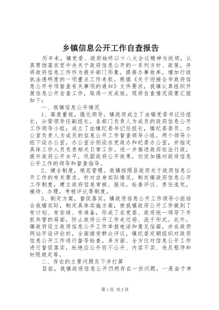 乡镇信息公开工作自查报告