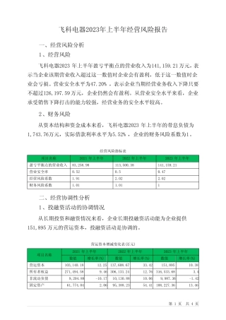 603868飞科电器2023年上半年经营风险报告