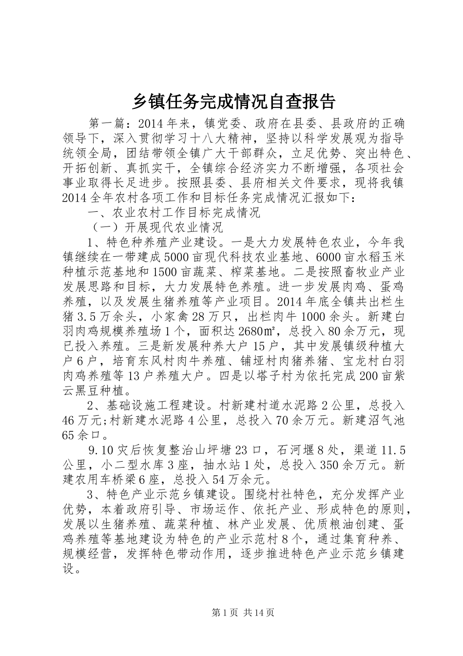 乡镇任务完成情况自查报告_第1页