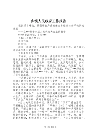 乡镇人民政府工作报告