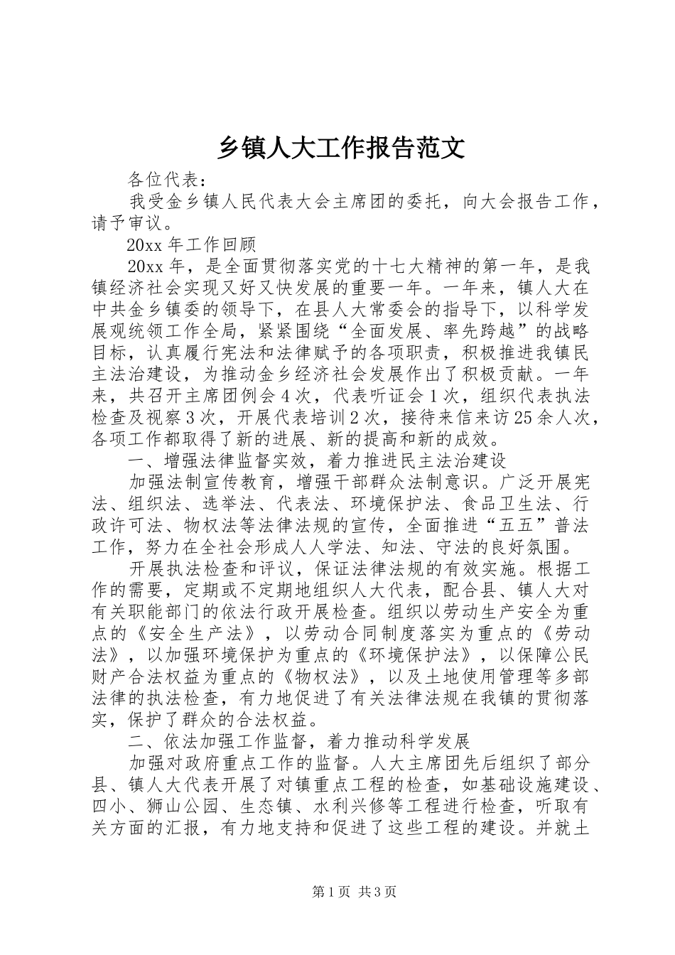 乡镇人大工作报告范文_第1页