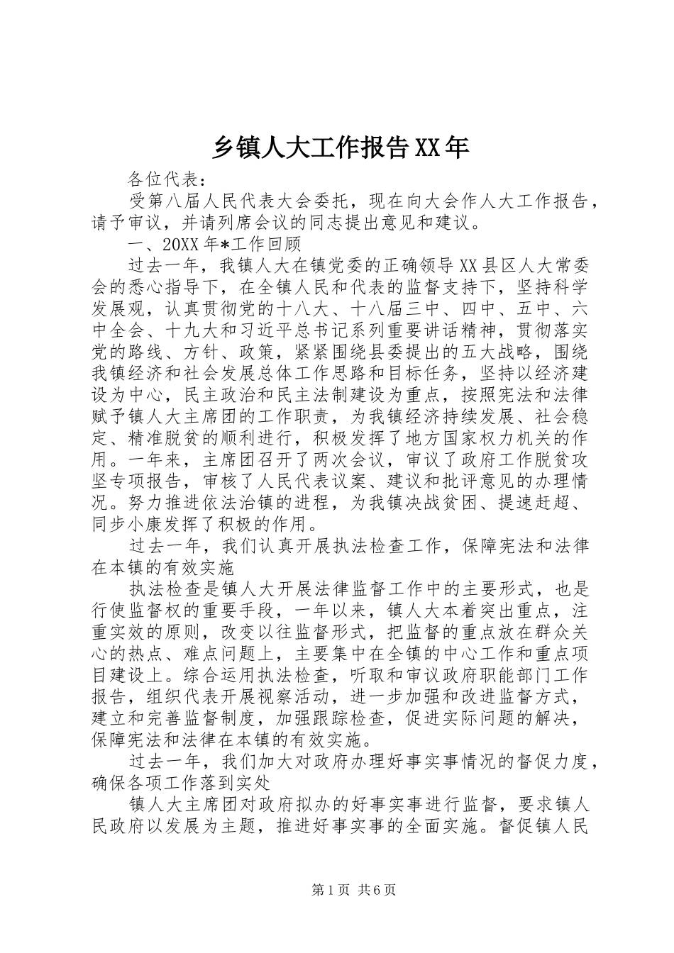 乡镇人大工作报告XX年_第1页