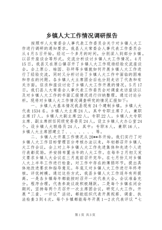 乡镇人大工作情况调研报告