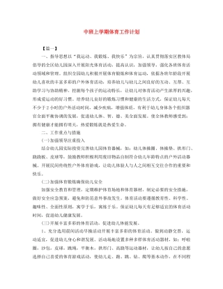 中班上学期体育工作计划 