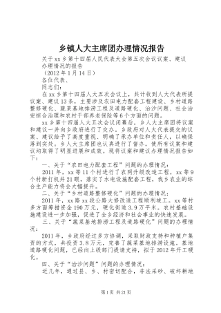 乡镇人大主席团办理情况报告