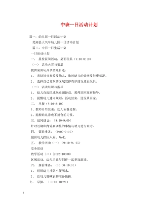 中班一日活动计划 