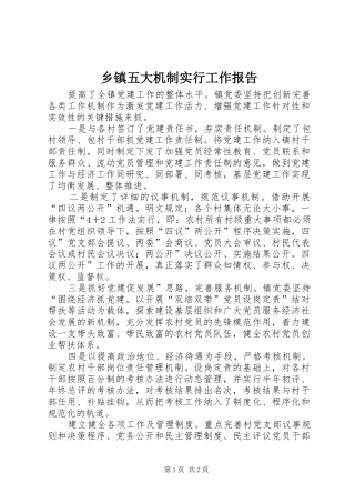 乡镇五大机制实行工作报告