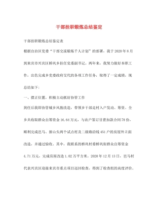 干部挂职锻炼总结鉴定