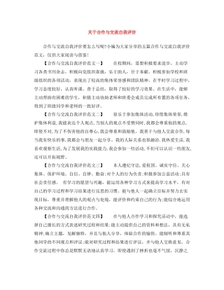 关于合作与交流自我评价