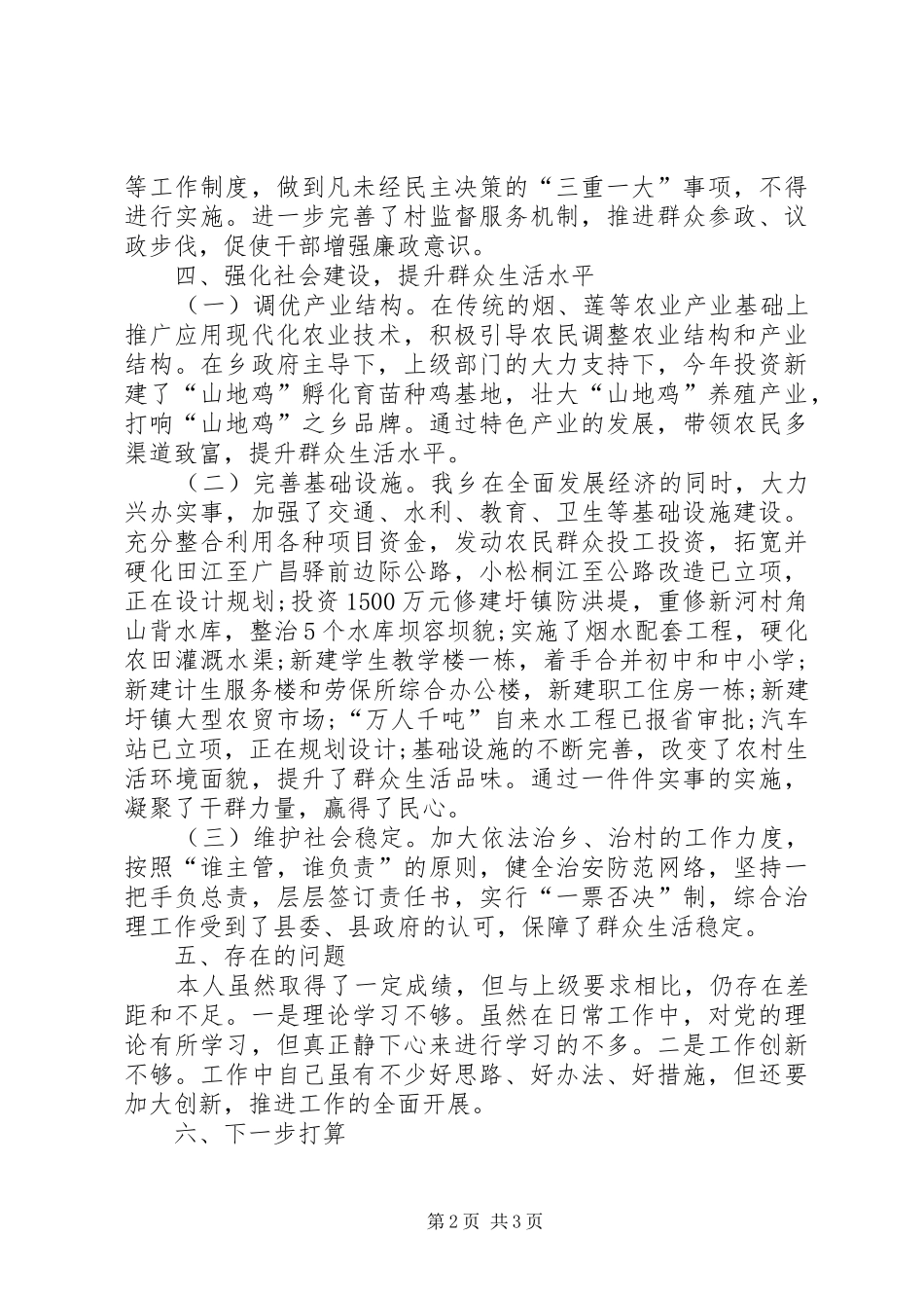 乡镇主要负责人执政为民工作报告_第2页