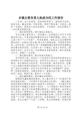 乡镇主要负责人执政为民工作报告