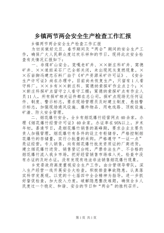 乡镇两节两会安全生产检查工作汇报