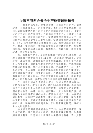 乡镇两节两会安全生产检查调研报告