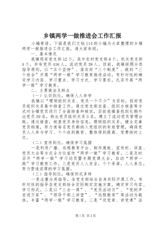 乡镇两学一做推进会工作汇报