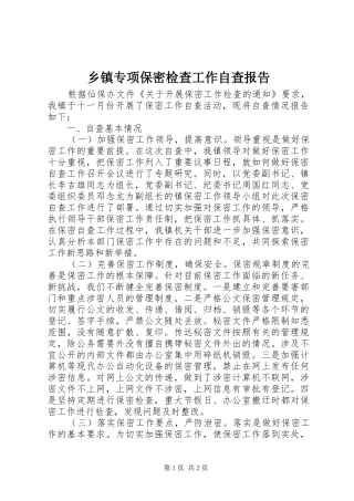 乡镇专项保密检查工作自查报告