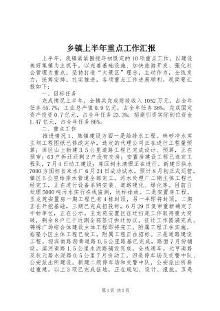 乡镇上半年重点工作汇报