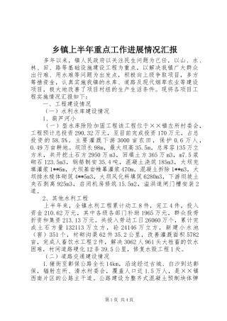 乡镇上半年重点工作进展情况汇报