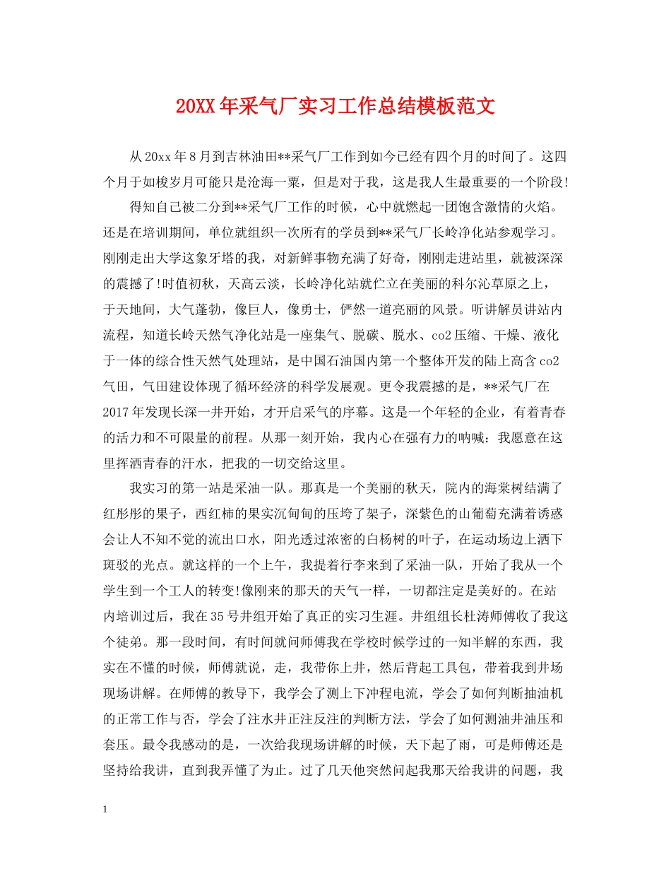 采气厂实习工作总结模板范文_第1页