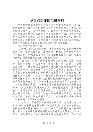乡重点工作的汇报材料
