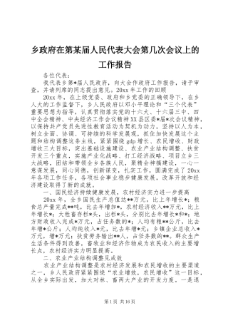 乡政府在第某届人民代表大会第几次会议上的工作报告
