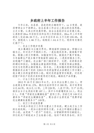 乡政府上半年工作报告