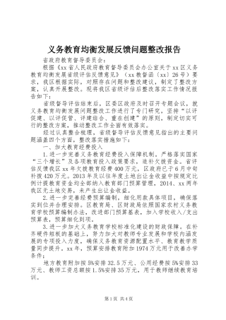 义务教育均衡发展反馈问题整改报告